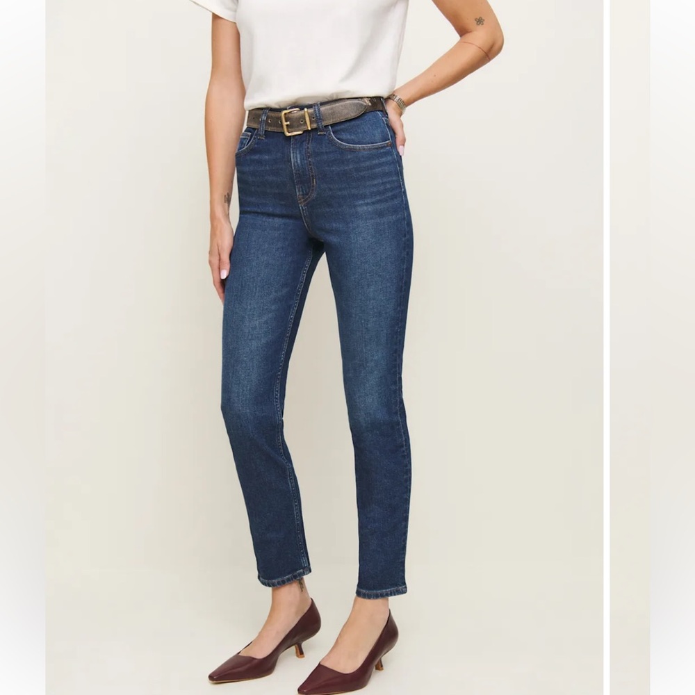 Reformation Ezra Super Stretch High Rise Straight Jeans in Galene Size 25